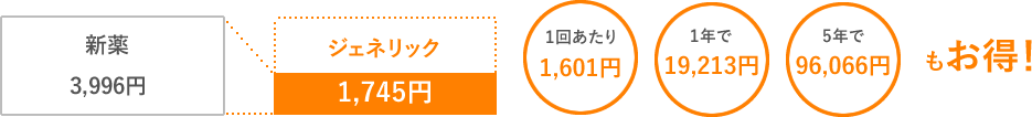 1回あたり1,601円、1年で19,213円円、5年で96,066円もお得！